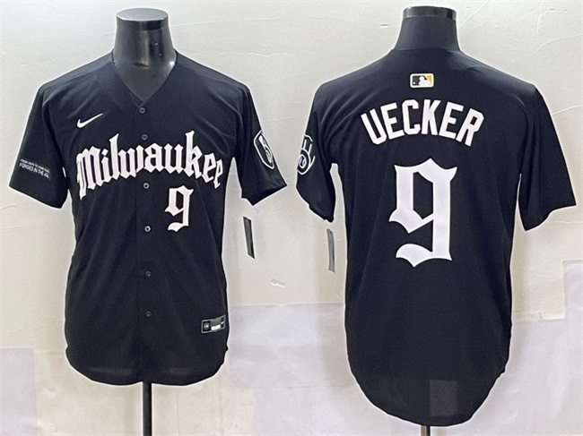 Men's Black Milwaukee Brewers #9 Bob Uecker 'Gothic 414 Shadows Edition' Vapor Premier Limited Stitched Jersey